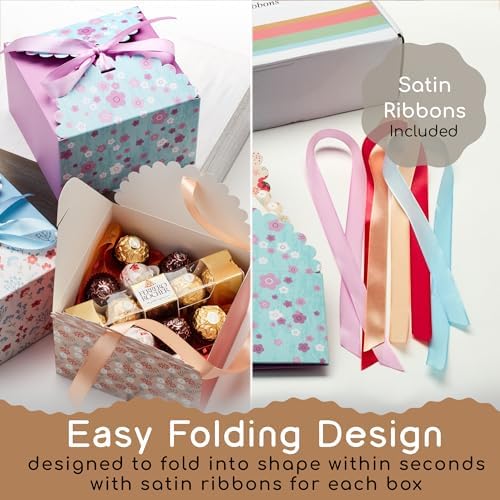 Small Floral Gift Boxes with Lids & Ribbon (20 Pack) Decorative Treat Boxes