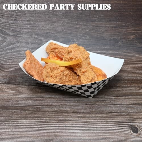 30 Pcs No Folding Required 2lb Gingham Party Supplies Disposable Paper Food Trays for Shower Wedding Tea Party Supplies Nacho Snack (Black)