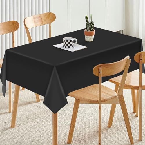 Hxezoc Black Disposable Plastic Tablecloth, 54 x 108 Inches Waterproof Table Cover for Wedding Birthday Party Baby Shower Decorations Outdoor Indoor Party Supplies