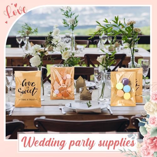 MotiMind 100 Pcs Clear Wedding Cookie Bags, Love Is Sweet Candy Bag