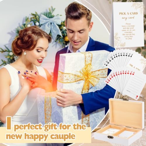 AceOrbit 57 Pack Golden Wedding Guest Book Playing Card Set with Wooden Box