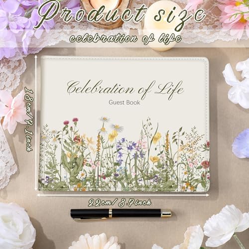 Patelai Funeral Guest Book with Pen, Vintage Wildflower
