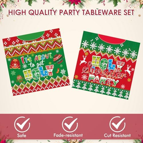 Ugly Sweater Party Decorations- 40 PCS Christmas Party Supplies Disposable Tableware Set Include Ugly Sweater Party Plates and Napkins,Xmas Tacky Sweater Decor Holiday Party Serves 20 Guests