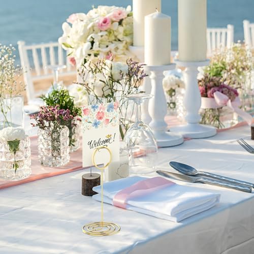 Radezon 20 Pcs Gold Table Number Holders, 6-Inch Place Card Holders With Widened Base, Wire Photo Stands for Tables, Name Menu Clips for Wedding Reception, Centerpieces and Events