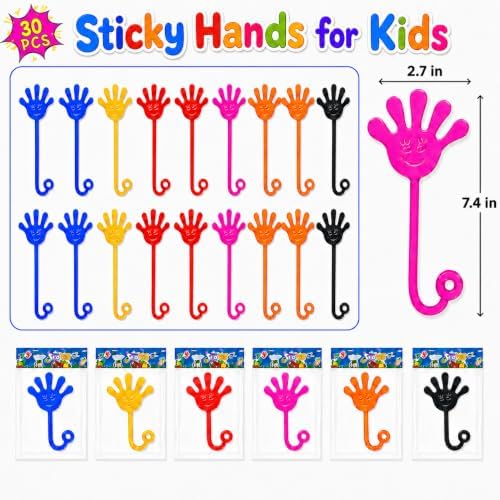 30 Pack Sticky Hands Bulk Party Favors for Kids 4-8 8-12 3-5, Stretchy Sticky Hand Slappy Hands Toys,Goodie Bag Stuffers for Kids Birthday Party,Classroom Prizes Treasure Box Toys Pinata Fillers