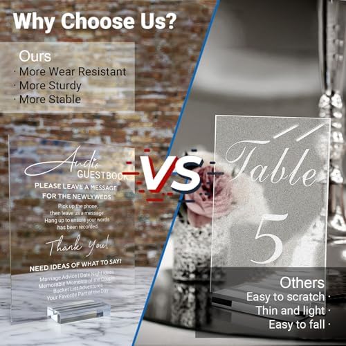 Acrylic Audio Guest Book Sign for Wedding, 8x10 Clear Audio Guestbook Sign with Acrylic Holder Stand, Elegant Audio Phone Guest Book Station Sign for Wedding Reception Table Decor