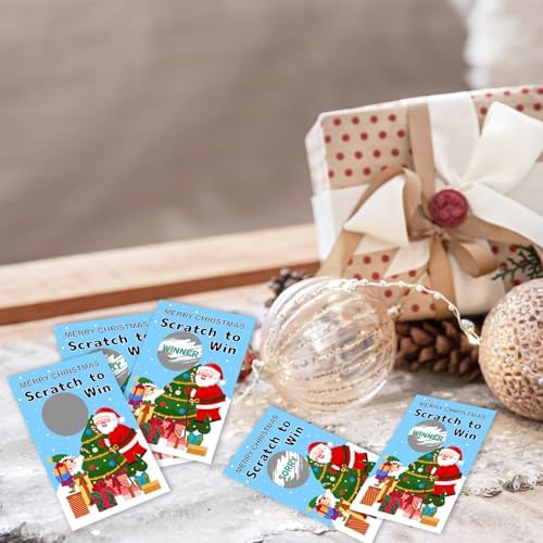 ZIIUFRN 40 Pcs Santa Christmas Scratch Off Cards with Stickers, Merry Christmas Raffle Tickets for Games Prizes, Xmas Holiday Party Games for Family Party -A02