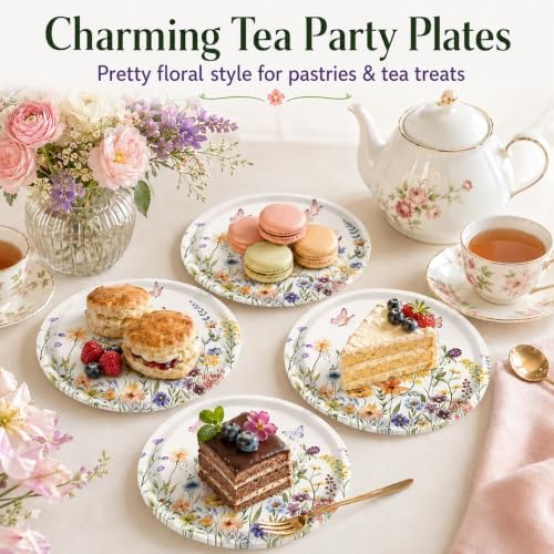 48 Pcs Wildflower Paper Plates, 7 Inch Floral Dessert Plates
