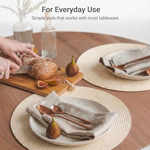 FunWheat Round Braided Placemats Set of 8 Place Mats for Dining Table Woven Washable Non-Slip Table Mats 15 Inch(Ivory,8pcs)