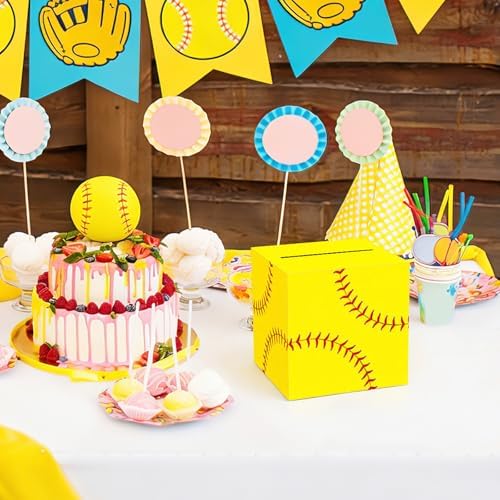 Hxezoc Softball Card Box Sports Party Favors Post Box Cardboard Receiving Money Holder for Softball Theme Wedding Reception, Baby Showers, Anniversary, Birthday Party, Table Centerpiece Decorations