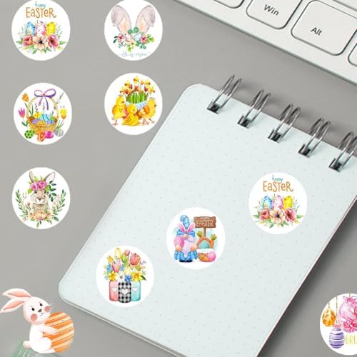 500PCS Easter Bunny Stickers 12 Designs Spring Easter Egg Rabbit Stickers Roll 1in Waterproof Self-Adhesive Decorative Label Rabbit Sticker for Envelopes Scrapbook Holiday Party Decorations