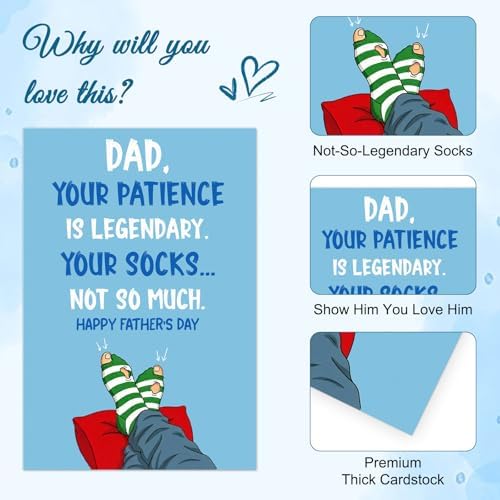 D4DREAM Happy Fathers Day Card Funny from Kids, Your Patience is Legendary
