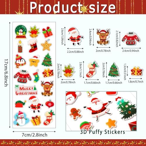 UPINS 12 Sheets Christmas Holiday Stickers 3D Puffy Foam Decals