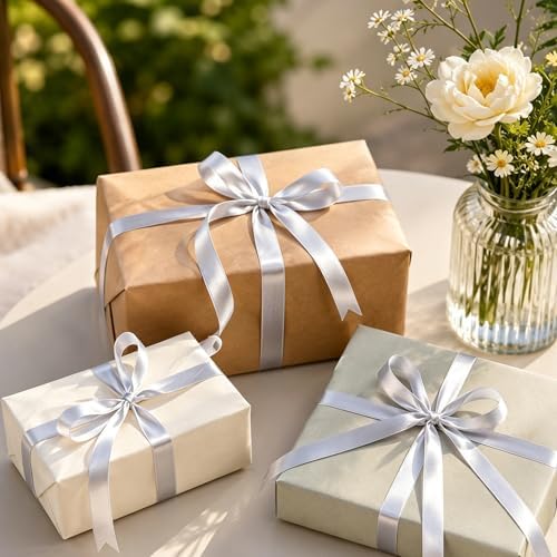 3/8In 30Yards Thin Silver Ribbon for Gift Wrapping Christmas Wedding Decor