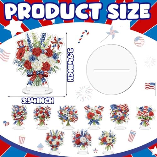 Kosiz 9 Pcs Veterans Day Diamond Art Tabletop Decor Patriotic Diamond Art