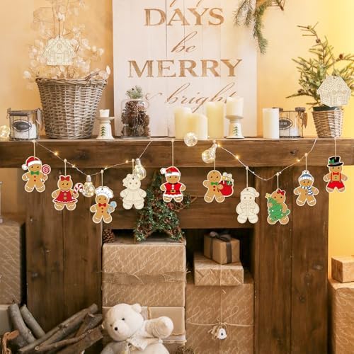 36PCS Wooden Christmas Ornaments to Paint, 12 Styles DIY Blank Unfinished Wood Gingerbread Man Cutouts Ornament for Crafts Winter Hanging Decorations