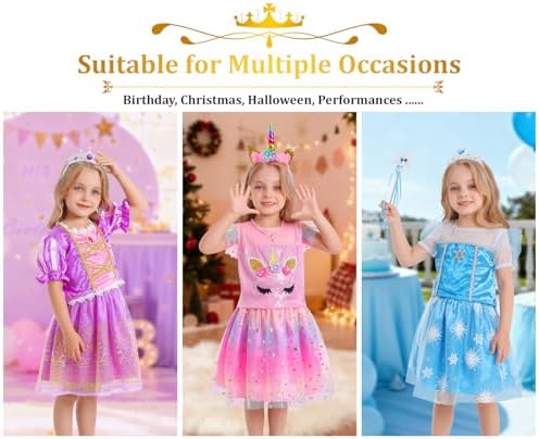 LIMIROLER Princess Dress Up Clothes for Little Girl Role Play Costume Gift Set Princess Dress Up Toys for Toddler Girls