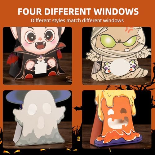 CcXxMming 30 PCS Halloween Treat Boxes with Handles and Stickers, 4 Designs Ghost Mummy Vampire Candle, Medium Size, Halloween Candy Gift Boxes and Goodie Bags with Transparent Window, Party Favors