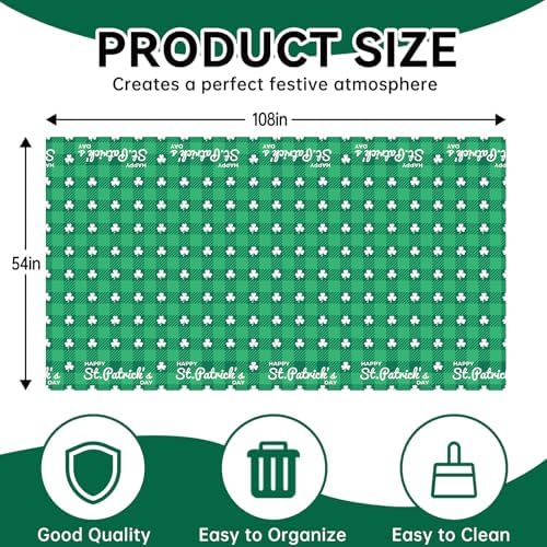 4 Pack St. Patrick’s Day Plastic Tablecloth 54 x 108 Inch Green Lucky Shamrock Disposable Table Cover for St. Patrick's Day, Irish and Spring Decorations