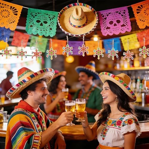 24PCS Wooden Cinco De Mayo Crafts Decorations Mexico Crafts for Kids Fiesta Party Ornaments to Paint, DIY Blank Unfinished Mexican Theme Carnival Cutouts for Tree Hanging Taco Birthday Party