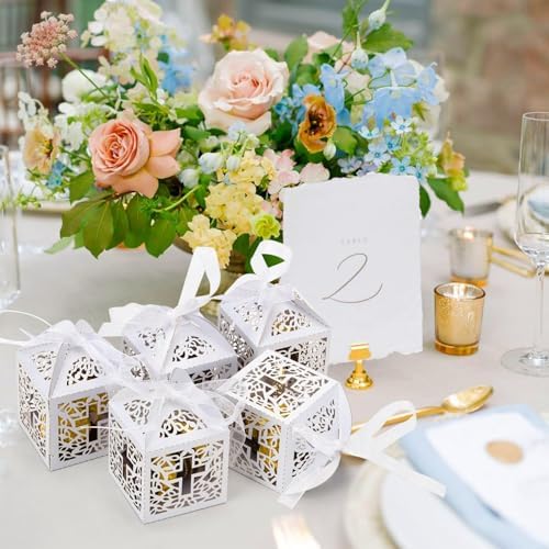 Baptism Favor Boxes, White, 50PCS, 2.2"x2.2"x2.2"