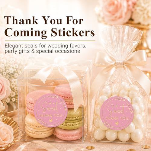 A Sweet Thank You Stickers, Pink Gold Foil Favor Labels for Wedding, Baby Shower, Dessert Table, Small Business Packaging, Bakery Gift Wrapping & Party Supplies,100PCS 1.6 Inch