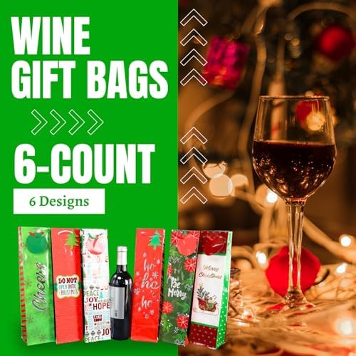 Iconikal 6-Pack Christmas Wine Bottle Gift Bags Heavy-Duty