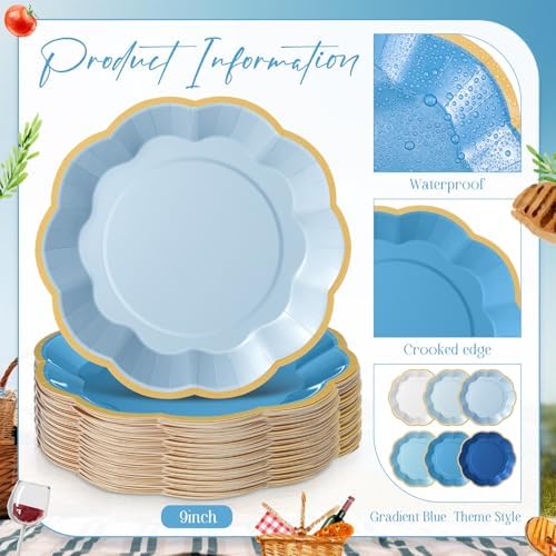72 Pcs Blue Paper Plates 9 Inch Disposable