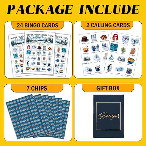 Winter Bingo Game, Winter Wonderland Party Game Cards for Adults, 24 Players Christmas Activities for Family Friends, Large Xmas Holiday Family Party Supplies Favor Decor, (005)