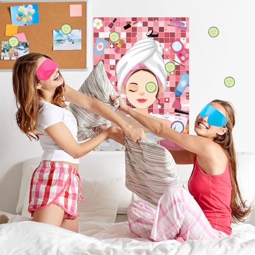 Hooqict Spa Party Games Pin The Cucumbers on The Girl Spa Birthday Party Supplies for Kids Girls Women, Large Sleepover Slumber Pin The Games Poster with 42 Cucumber Stickers