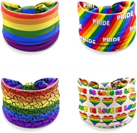 winthrop 4 Pcs Rainbow Pride Headbands for Women & Men – LGBTQ+ Love is Love Wide Stretch Hair Bands – Colorful Festival Yoga Sports Head Wraps for Gay Pride Parade & Daily Wear