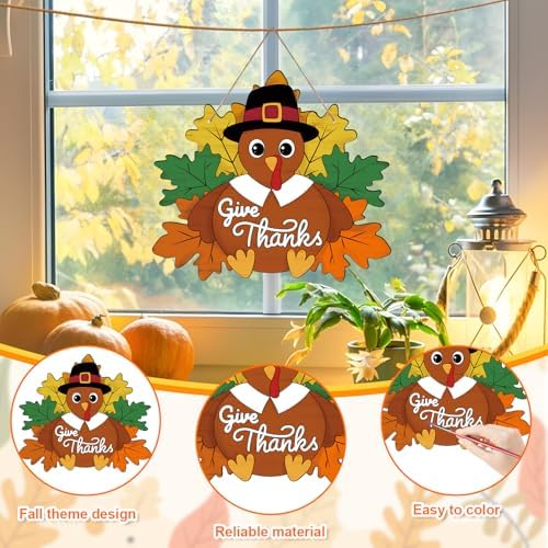 Sereliy 24 Pcs Thanksgiving Wreath Crafts Color Your Own Turkey Crafts