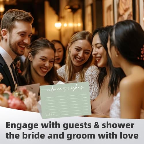 Advice and Wishes for Mr and Mrs, 60 Count Sage Green Marriage Message Cards - Minimalist Fill in The Blank Stationery for Wedding, Bride and Groom