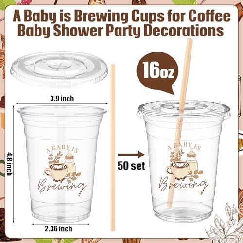 FillTouch 50 Pcs a Baby Is Brewing Baby Shower Decorations Plastic Cups
