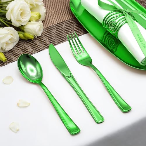 Glowserve 153 Pack Green Disposable Plastic Silverware Set Cutlery Set