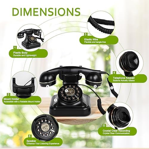 Audio Guest Book Wedding Phone with Gift Box, Vintage Audio GuestBook for Wedding, Bridal Shower, Birthday Party, Baby Shower, Anniversary, Engagement (Pure Black)