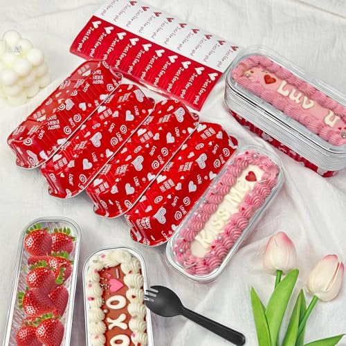 100Pack Valentine's Mini Loaf Pans with Lids Mini Cake Pans with Lids and Spoons, 6.8Oz Heart Shaped Cake Pans Fancy Muffin Pans Aluminum Foil Pans, Individual Dessert Cups Containers for Sales,Party