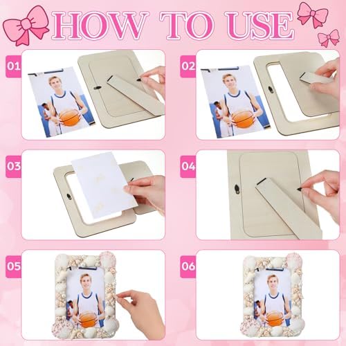 Yousoontic 10 Sets 4" X 6" Wood DIY Photo Frame Kit with Shells Pearls Glue
