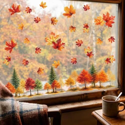 Fall Window Clings Decor Autumn Leaf Thanksgiving Decorations Stickers
