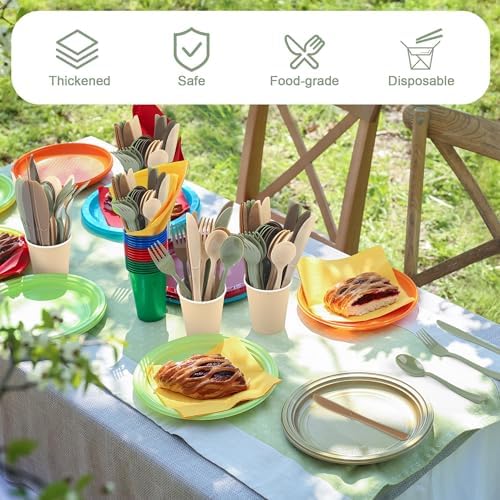 Kochorie 300 Pieces Woodland Plastic Silverware, Disposable Plastic Utensils, Heavy Duty Cutlery Set Heavyweight Flatware Includes Spoons Forks Knives for Birthday Wedding Forest Party Supplies