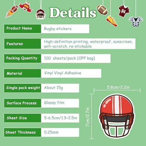 Football Stickers for Kids - 100 PCS Football Party Decorations for Super Game Bowl 2027 | Game Day Party Favors Supplies Decor - Toys Games Gifts Crafts for Toddlers
