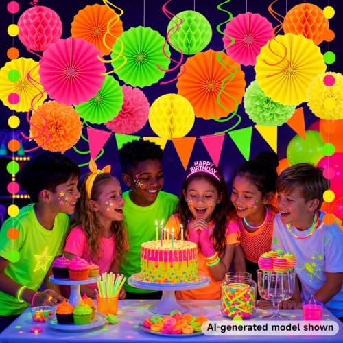 24 Pcs Neon Party Decorations Glow in the Dark Party Supplies