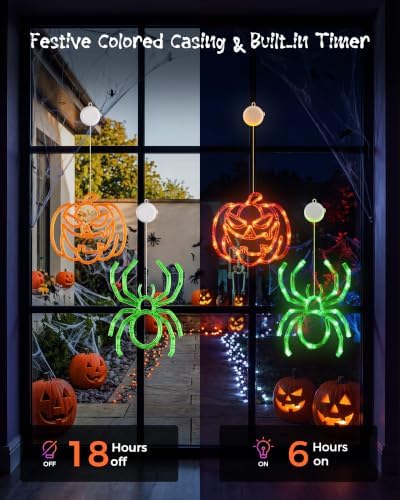 Minetom 3 Pack Halloween Windows Lights - Pumpkin, Spider, Bat with Timer