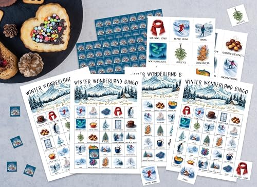 Winter Bingo Game, Winter Wonderland Party Game Cards for Adults, 24 Players Christmas Activities for Family Friends, Large Xmas Holiday Family Party Supplies Favor Decor, (005)