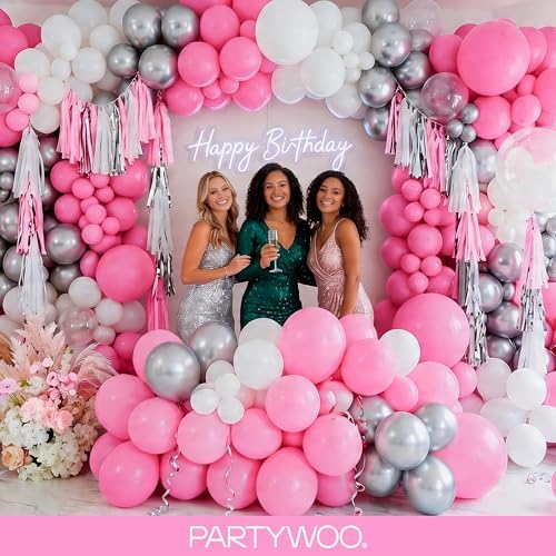 PartyWoo Pink Balloons 140pcs Matte Pink Balloons Different Sizes