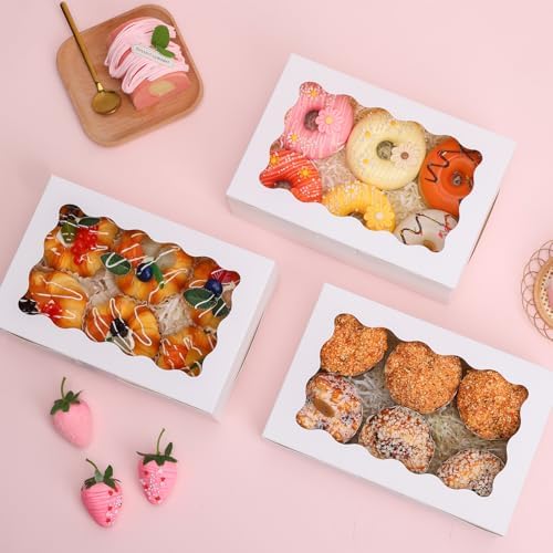 Moretoes 12pcs Cookie Boxes with Window, 9x6x3 In White Bakery Boxes
