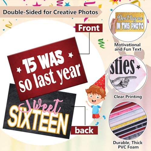 Beeveer 24 Design Birthday Photo Booth Props 16th Birthday Double Sided PVC