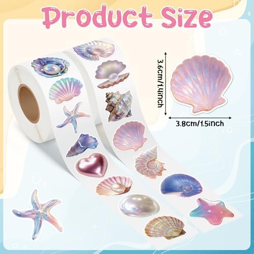 H1vojoxo Fantasy Seashell Sticker Rolls - 1000PCS Summer Decorative Aesthetic Sea Animal Ocean Shell Pearl Stickers for Kid 16 Styles Ocean Starfish Shell Vinyl Decals for Scrapbook Craft Water Bottle