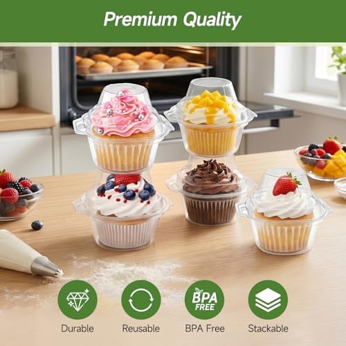 Dealusy 100 Pack Individual Cupcake Containers with Airtight Lids