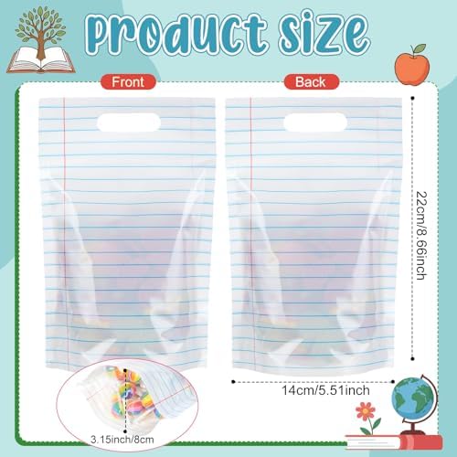 Engrowtic 100 Pcs Back to School Teacher Gift Bags Teacher Appreciation Gift Bags Bulk Resealable Plastic Notebook Line Treat Pouches for First Day of School Retirement Party Favors Supplies